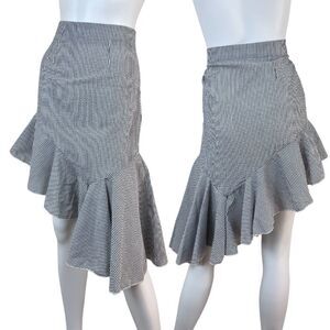 POL Size L Gauze Cotton Striped Ruffle Peplum Asymmetrical Midi Stripped Skirt